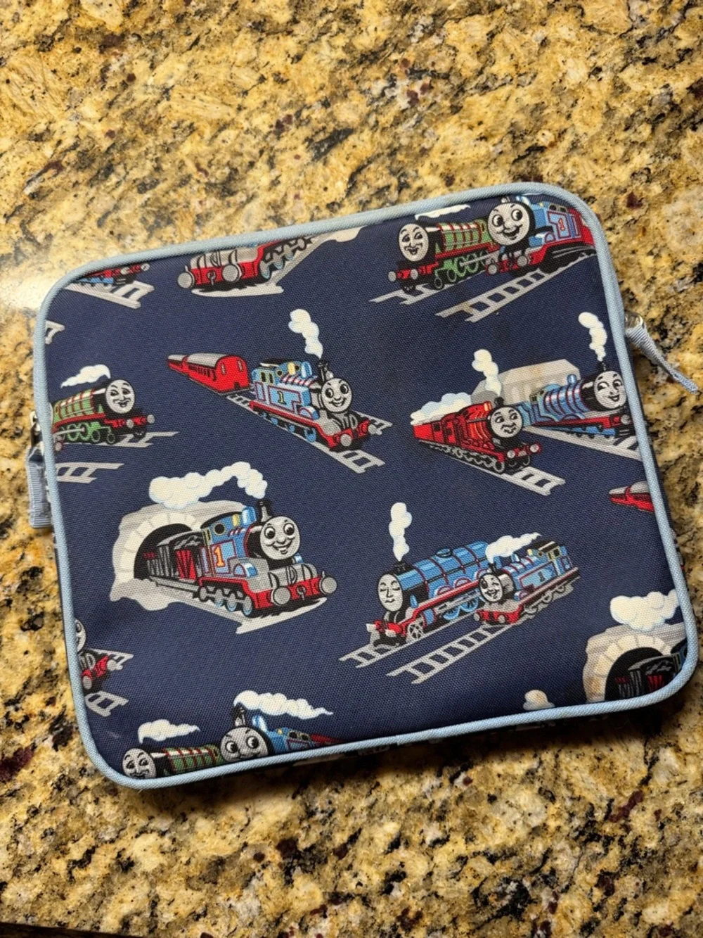 PBK Thomas & Friends Navy Blue Train Print Padded Tech Case with Light Blue Trim